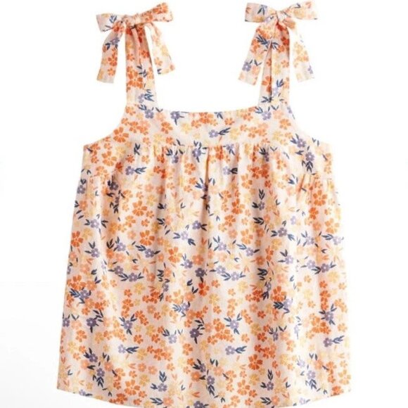 Sonoma Linen Blend Floral Flowy Tie Strap Smocked Tank Top Size Medium - Picture 2 of 7